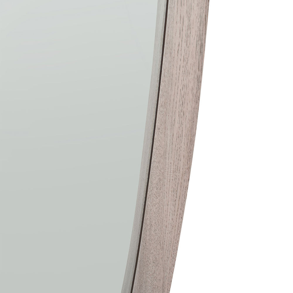 Grey Oak Wood Veneer Teardrop Wall Mirror – Mid-Century Modern Design