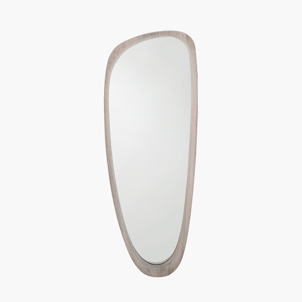 Grey Oak Wood Veneer Teardrop Wall Mirror – Mid-Century Modern Design