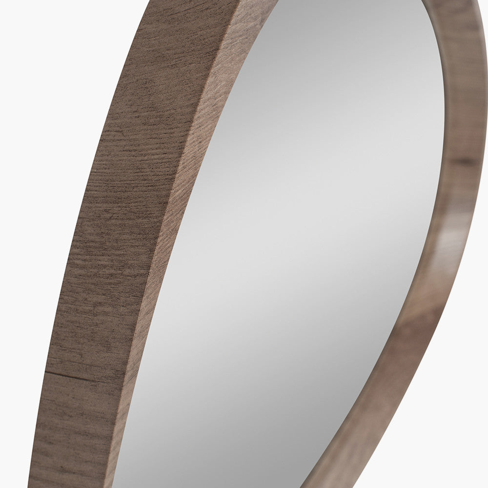 Natural Wood Veneer Curved Wall Mirror – Modern Minimalist Home Décor