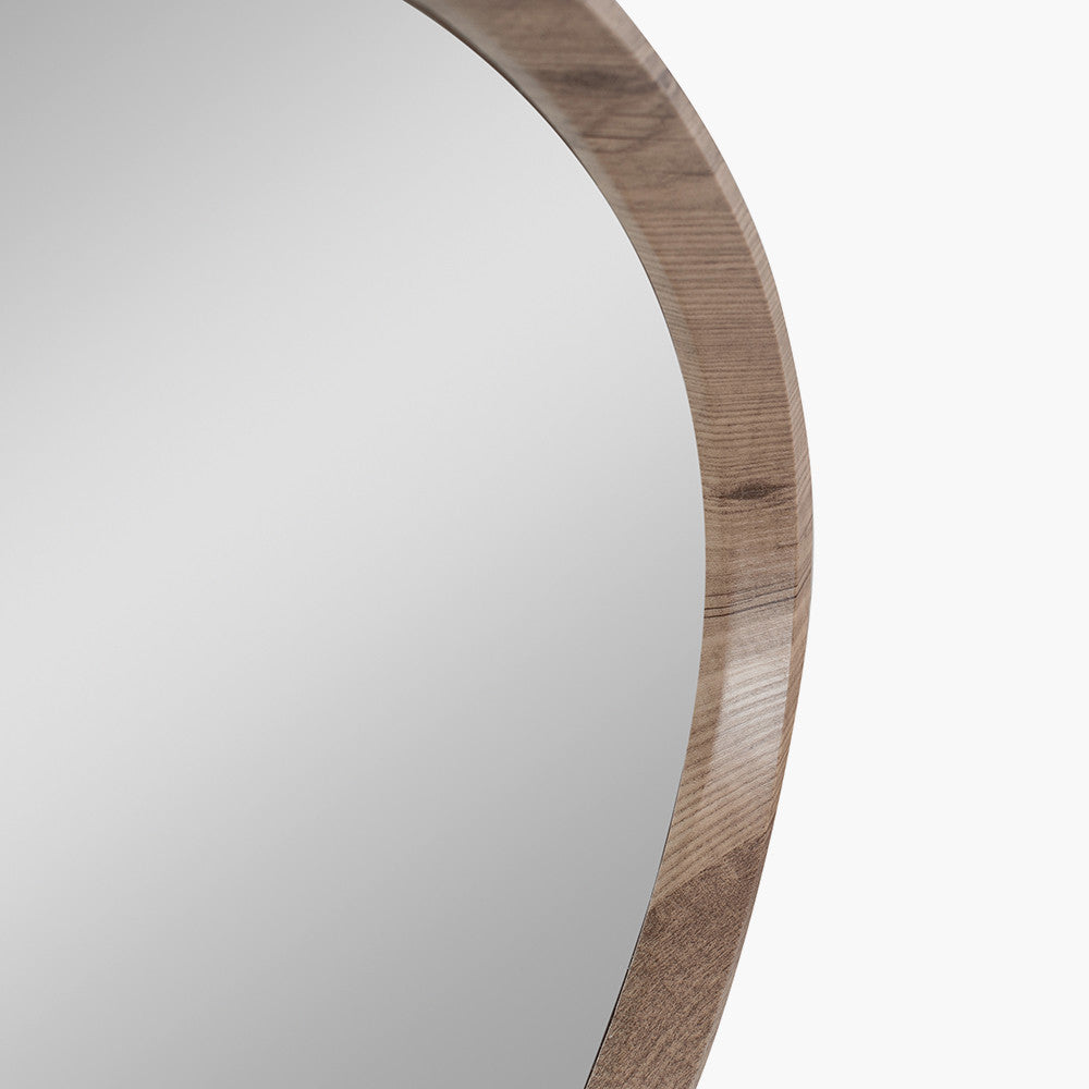 Natural Wood Veneer Curved Wall Mirror – Modern Minimalist Home Décor