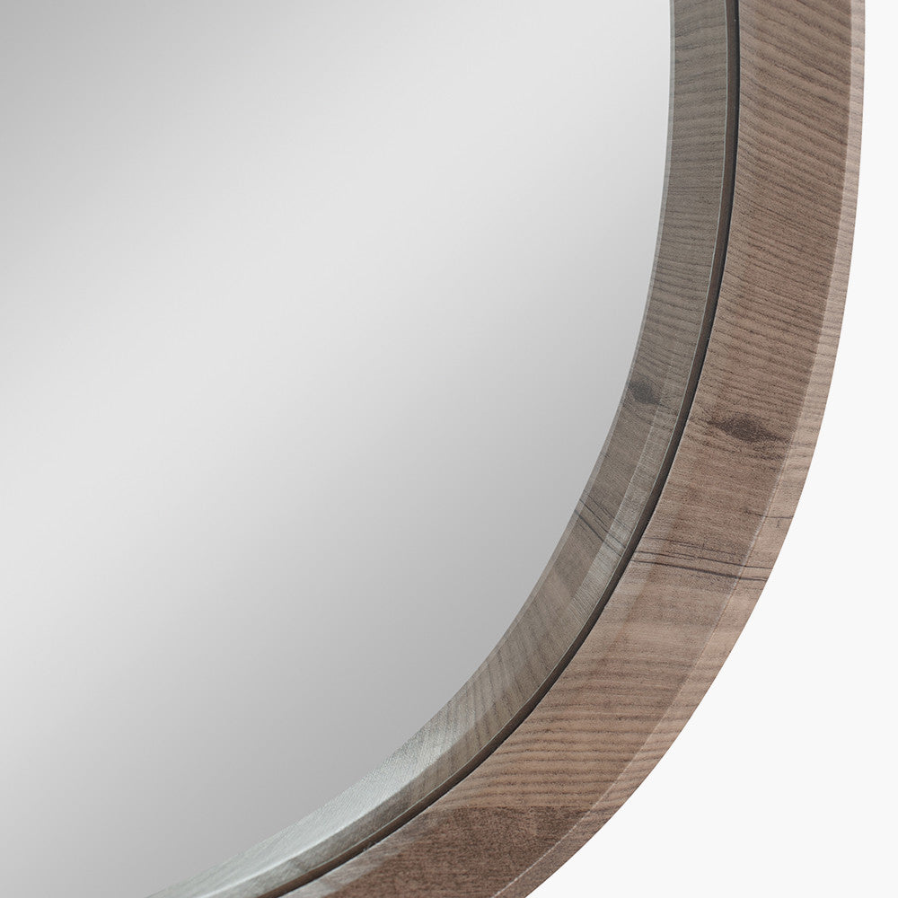 Natural Wood Veneer Curved Wall Mirror – Modern Minimalist Home Décor