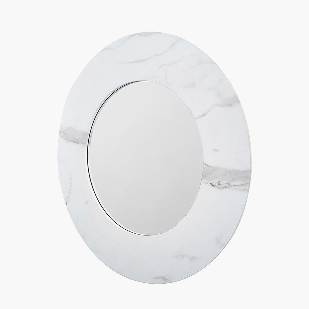 White Marble Effect Round Wall Mirror | Contemporary Wall Mirror