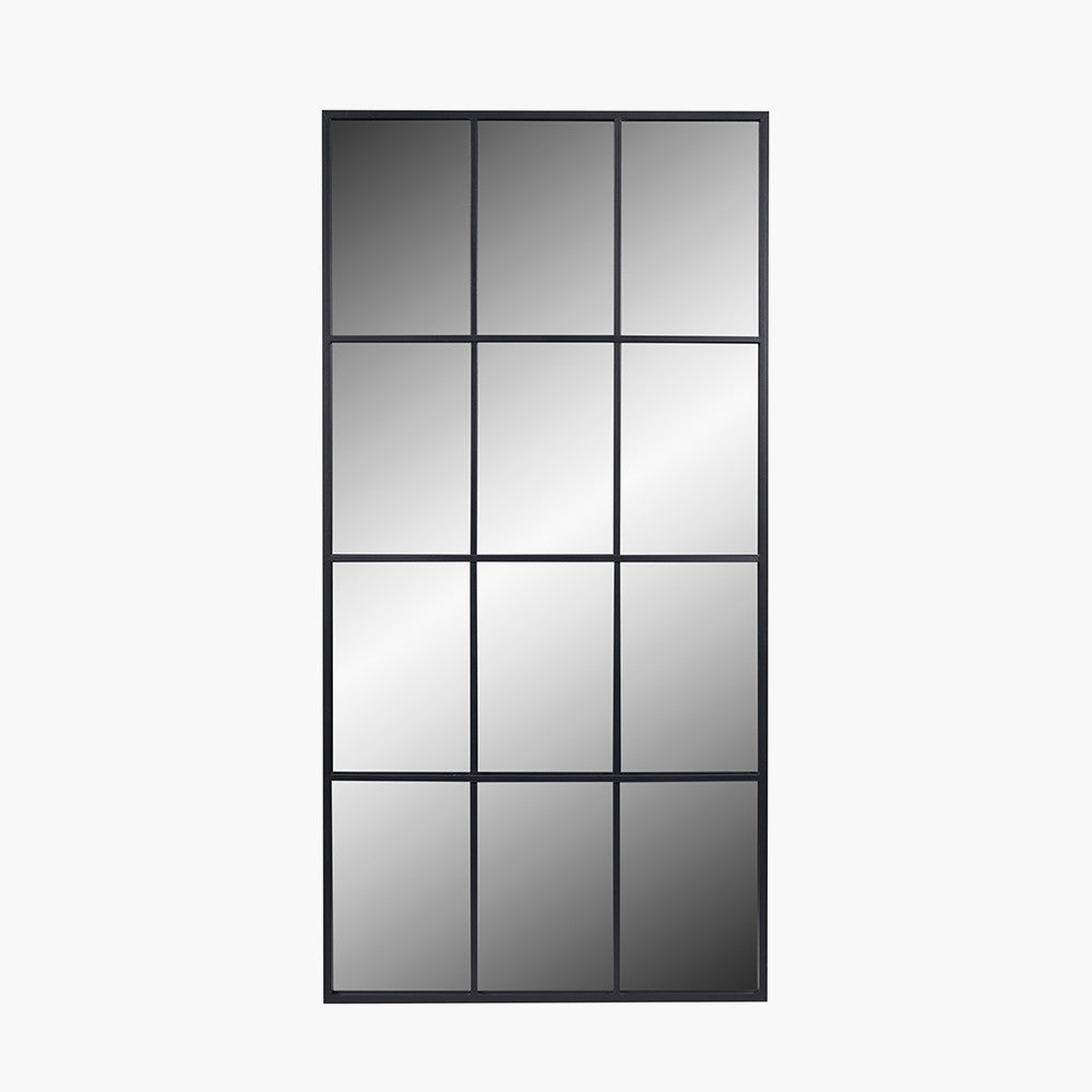Dark Grey Metal 12 Section Floor Mirror – 200cm Industrial Window Style Leaner Mirror