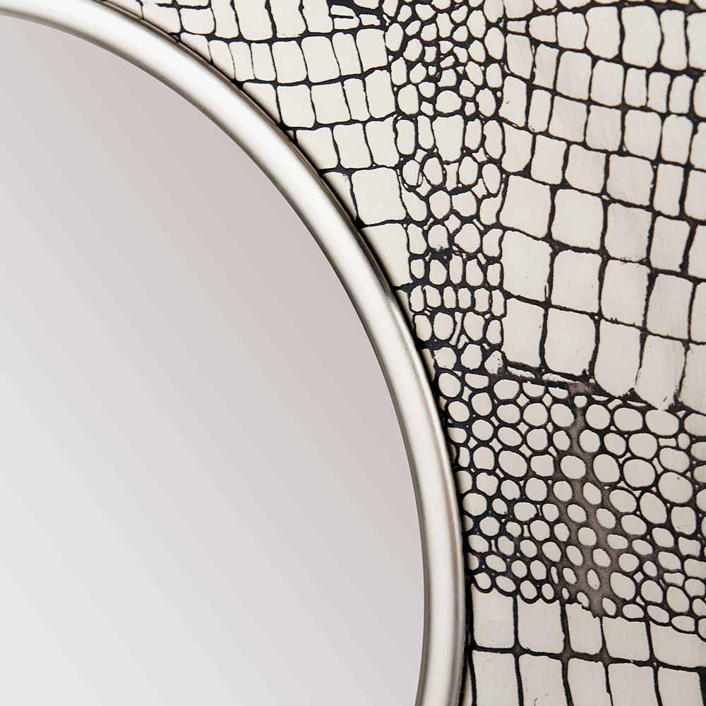 Antique Silver Metal Round Wall Mirror – Statement Croc Effect Design