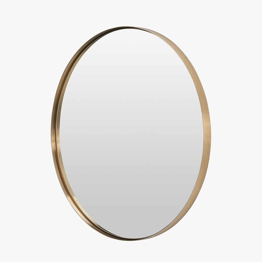 Brushed Gold Metal Slim Frame Round Wall Mirror Medium – Modern Luxe Design
