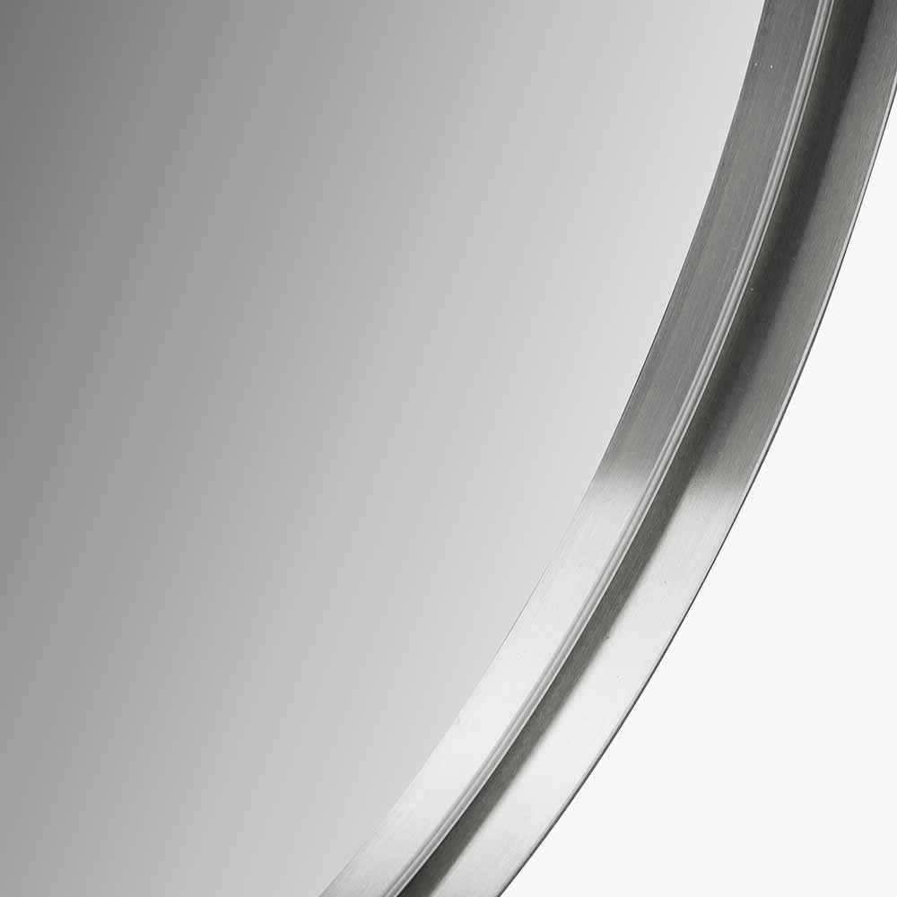 Brushed Silver Metal Slim Frame Round Wall Mirror Medium - Modern Minimalist Design