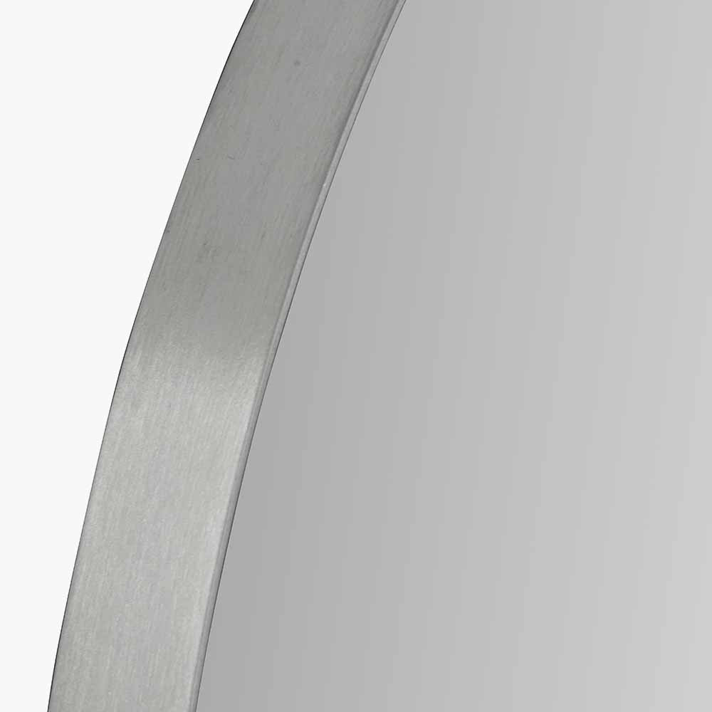Brushed Silver Metal Slim Frame Round Wall Mirror Medium - Modern Minimalist Design