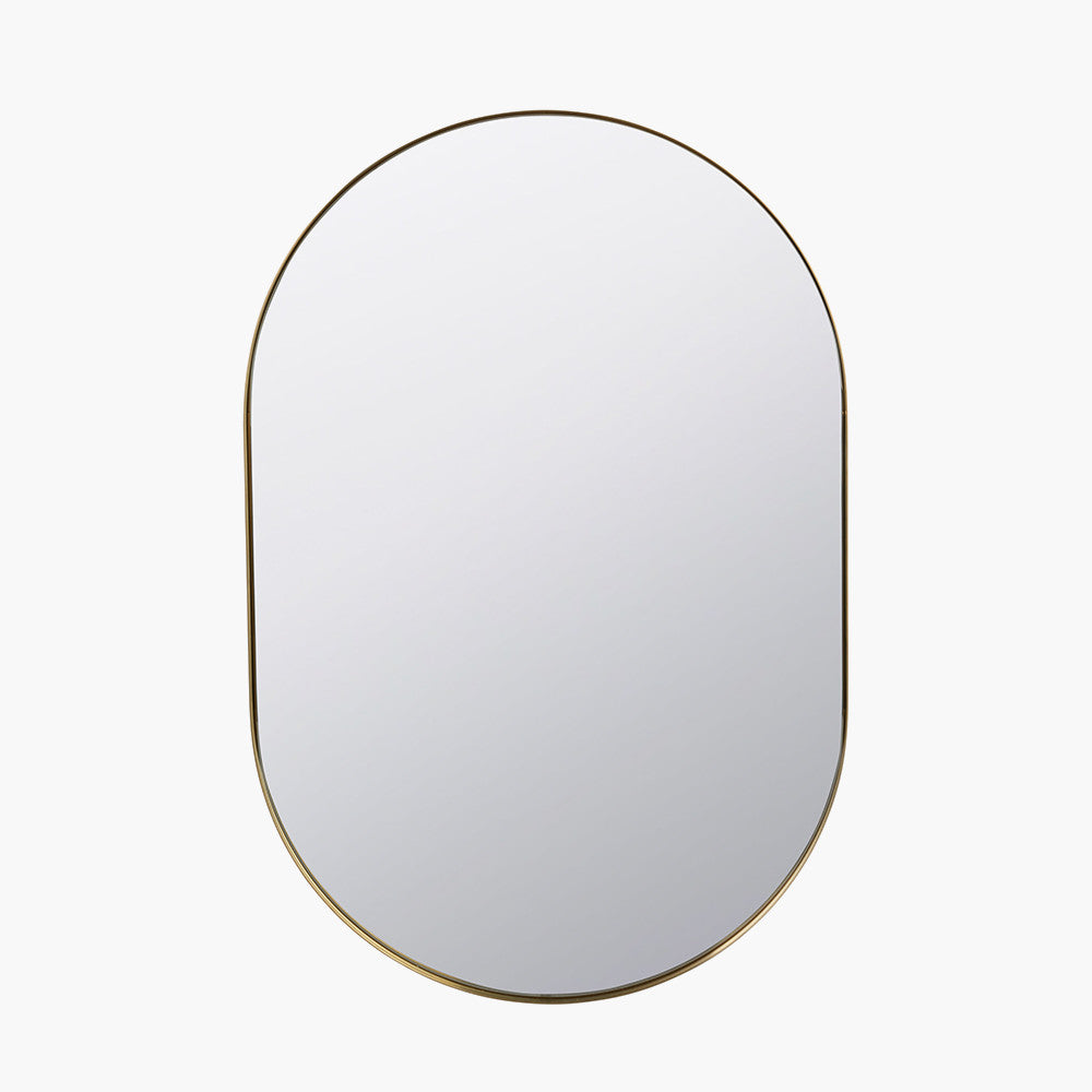 Brushed Gold Oval Wall Mirror – Slim Frame, Modern Minimalist Design