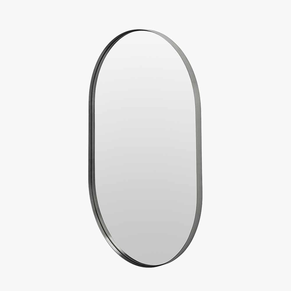 Brushed Silver Oval Wall Mirror – Slim Frame, Modern Minimalist Design