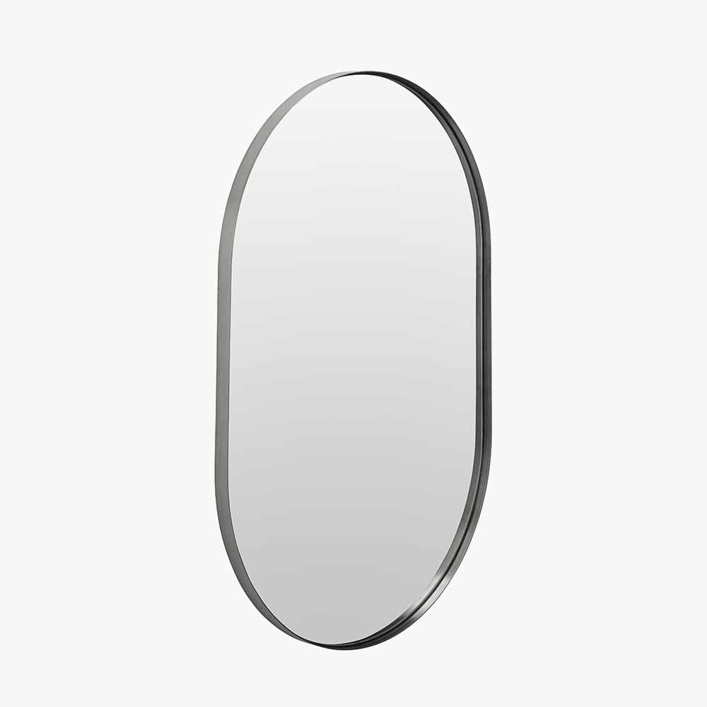 Brushed Silver Oval Wall Mirror – Slim Frame, Modern Minimalist Design