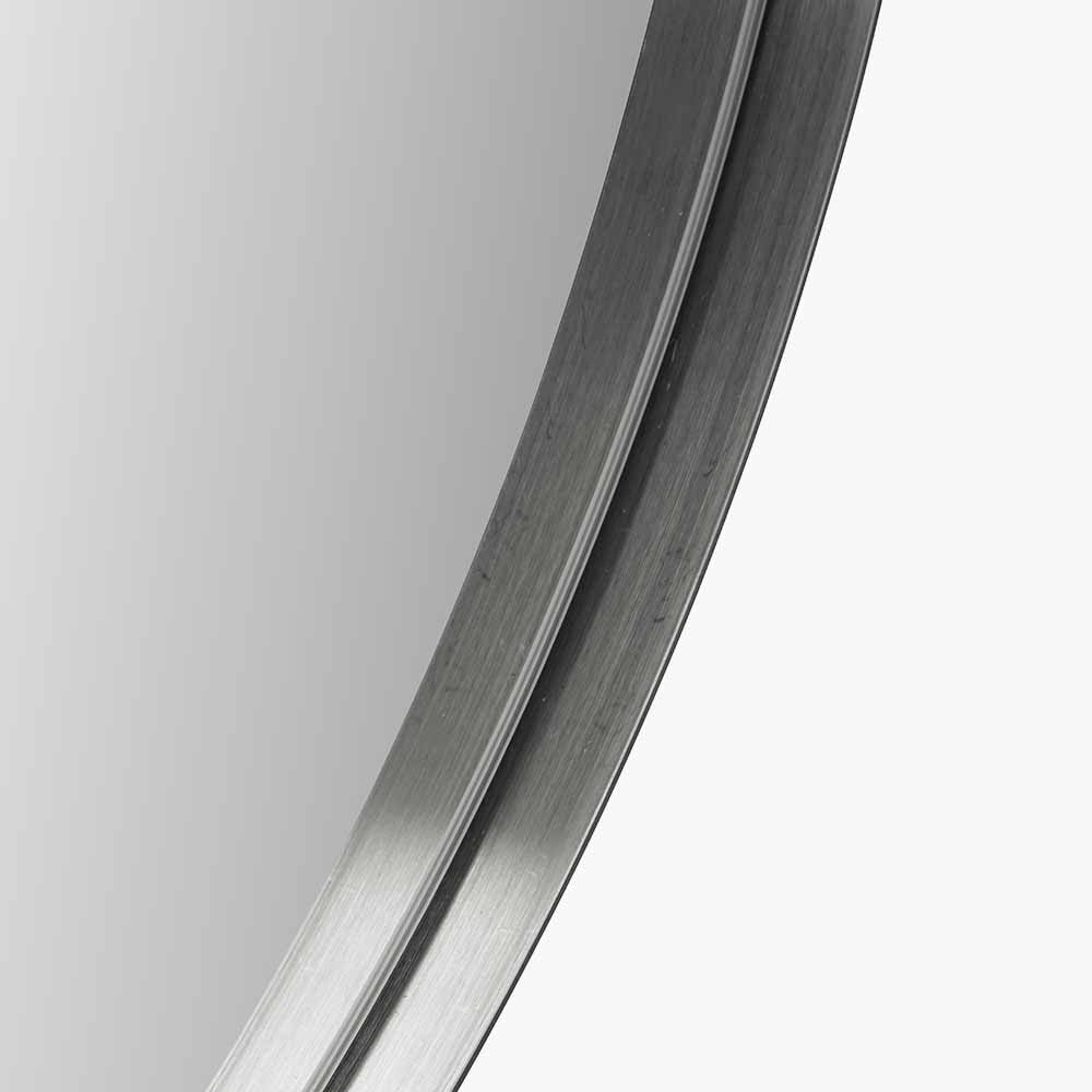 Brushed Silver Oval Wall Mirror – Slim Frame, Modern Minimalist Design