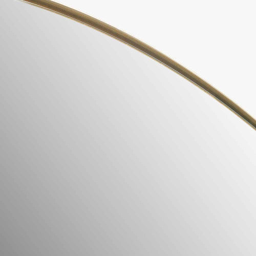 Brushed Gold Metal Slim Frame Arch Floor Mirror. Dimensions W70xD3xH200cm. This full-length mirror makes a bold statement, its arched shape and slim brushed gold frame blend contemporary style with classic charm. Shop online today at www.nobleandnook.co.uk