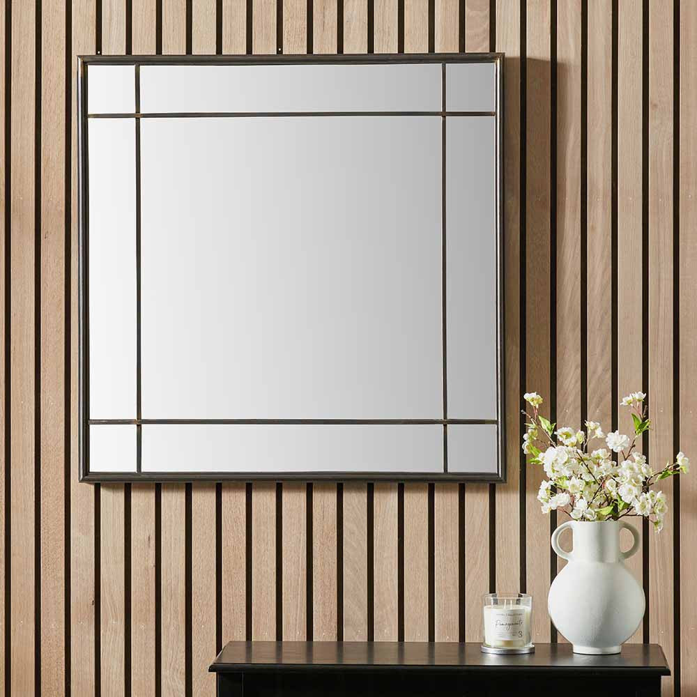 Antique Bronze Square Wall Mirror – 80cm Industrial Statement Mirror