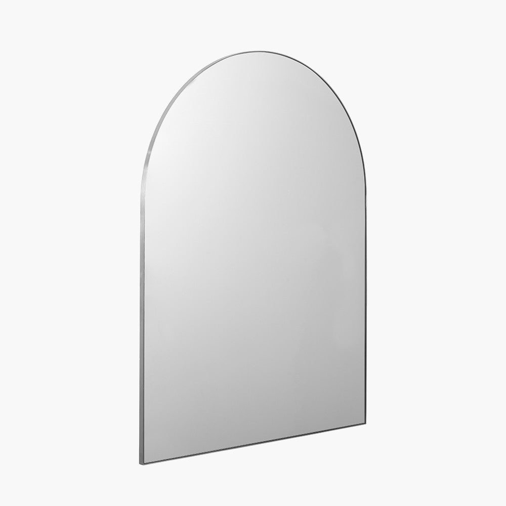 Brushed Silver Tall Arch Wall Mirror – Slim Metal Frame, Modern Industrial Design