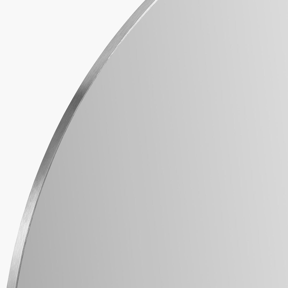 Brushed Silver Tall Arch Wall Mirror – Slim Metal Frame, Modern Industrial Design