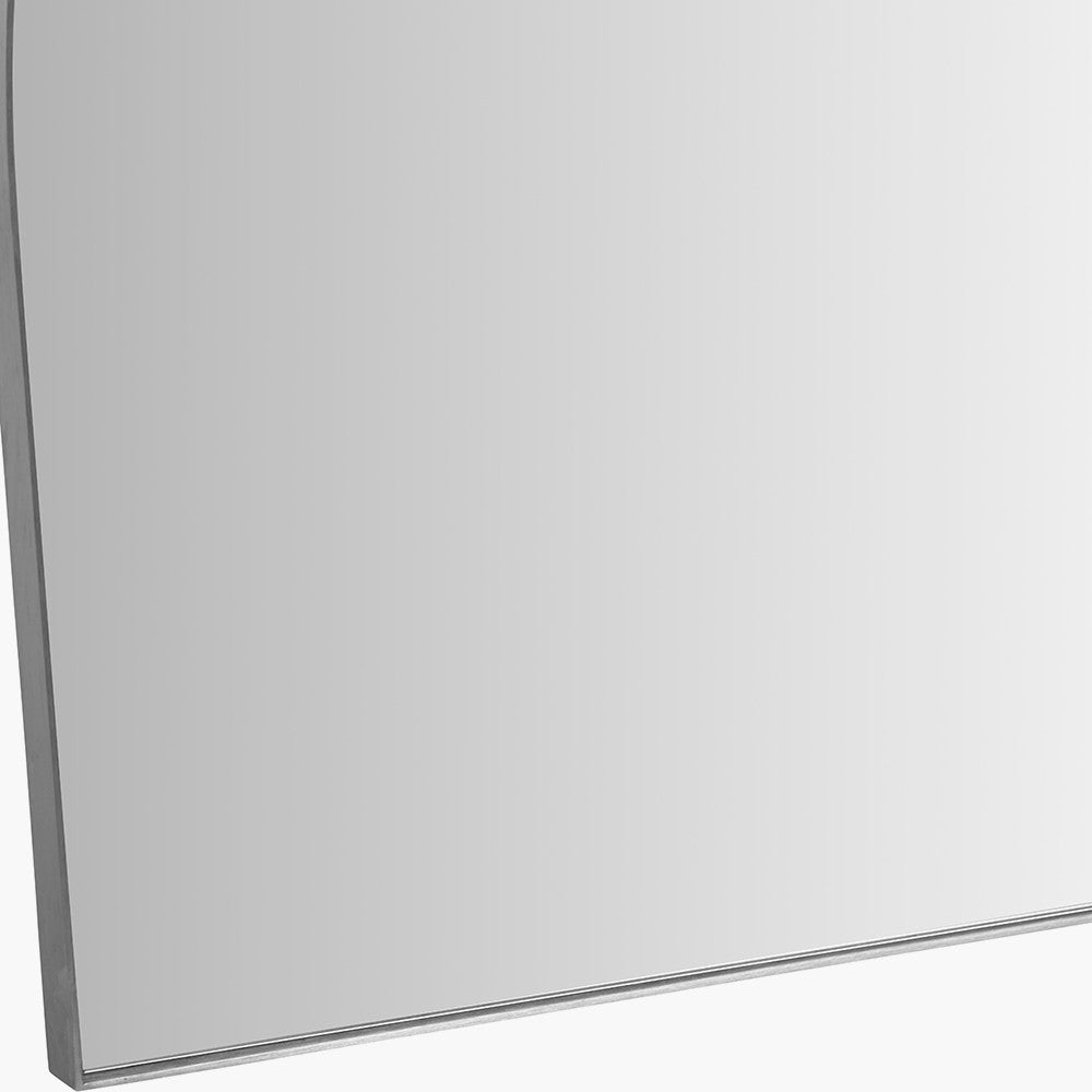 Brushed Silver Tall Arch Wall Mirror – Slim Metal Frame, Modern Industrial Design