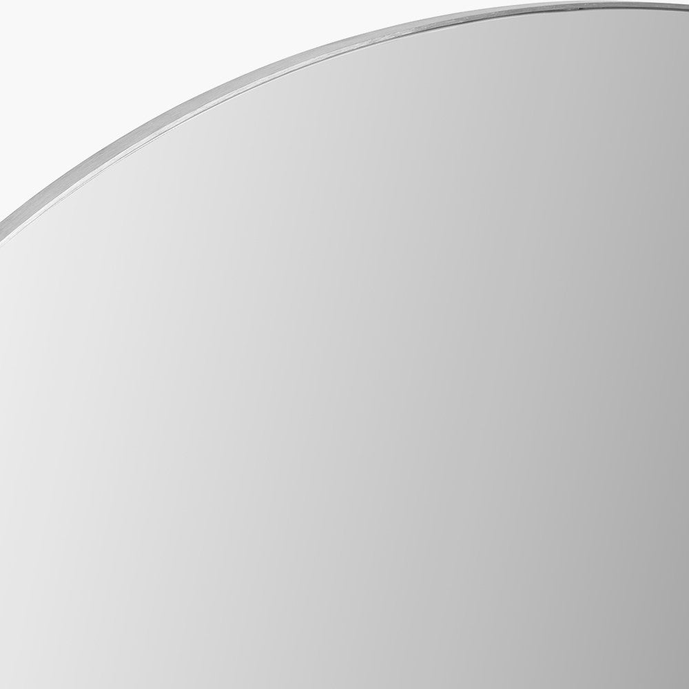 Brushed Silver Tall Arch Wall Mirror – Slim Metal Frame, Modern Industrial Design
