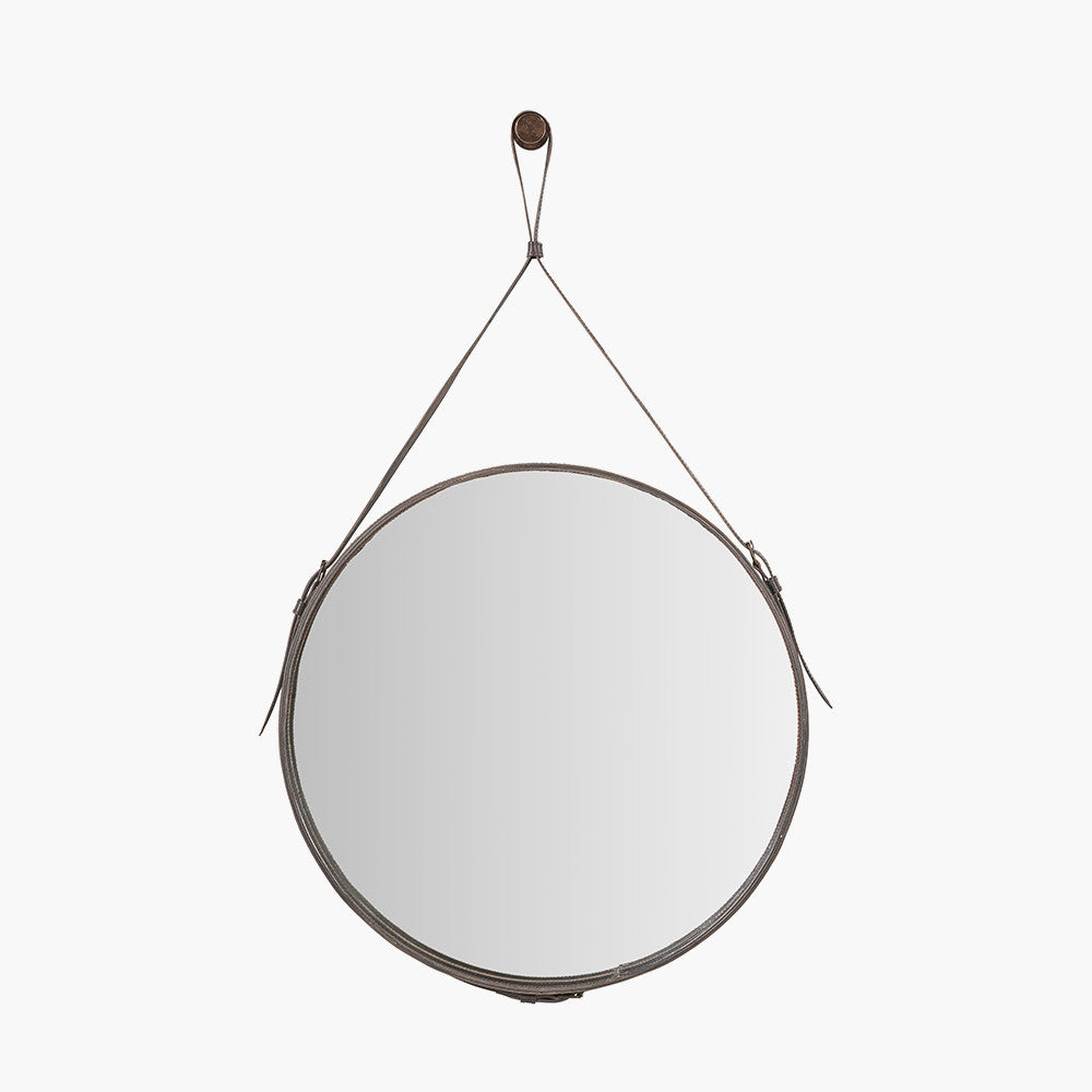 Peppercorn Leather Frame Round Wall Mirror – Sophisticated Modern Statement Piece