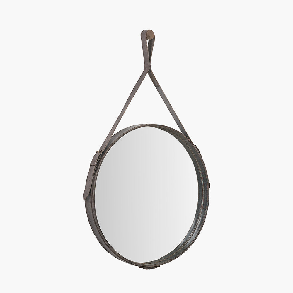 Peppercorn Leather Frame Round Wall Mirror – Sophisticated Modern Statement Piece