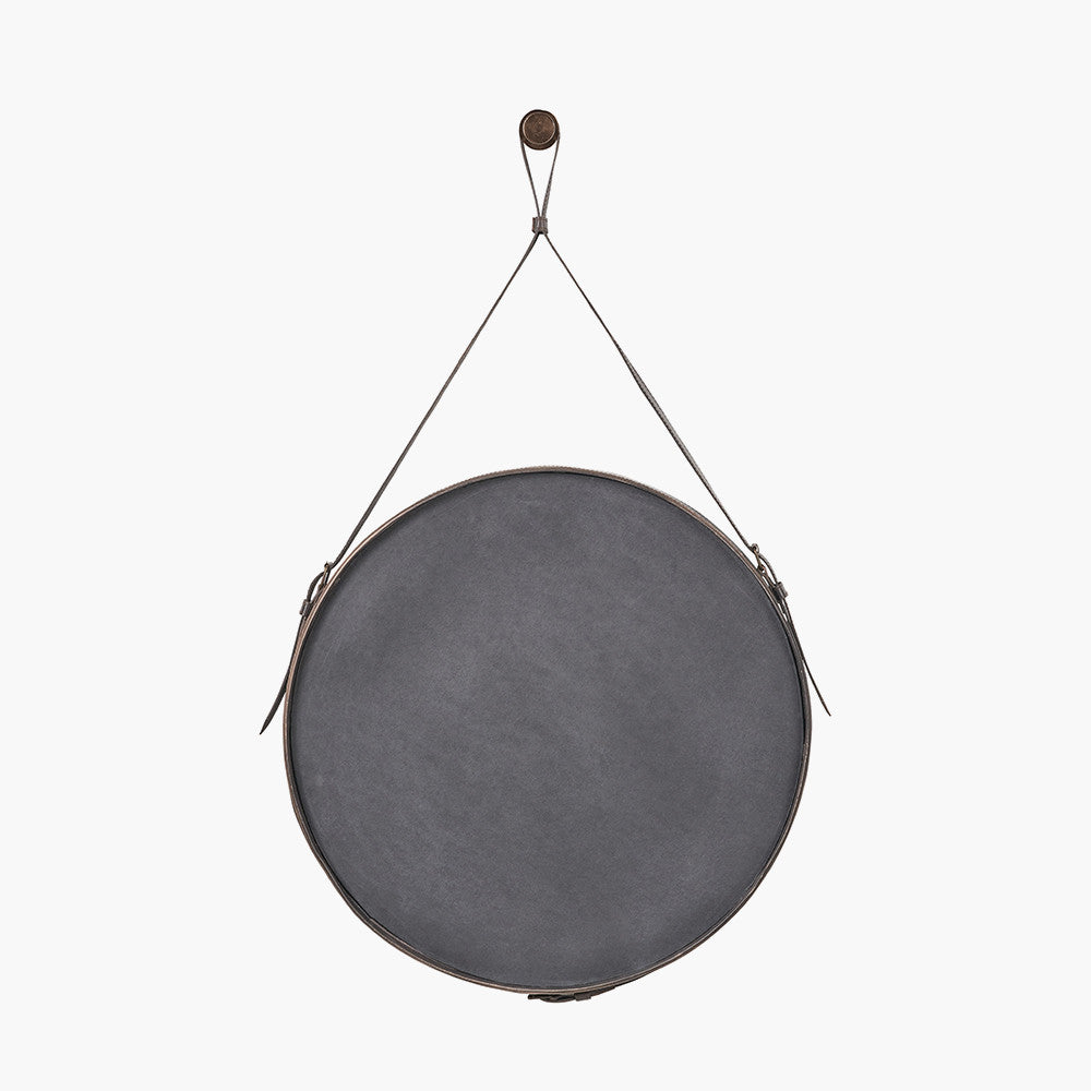 Peppercorn Leather Frame Round Wall Mirror – Sophisticated Modern Statement Piece