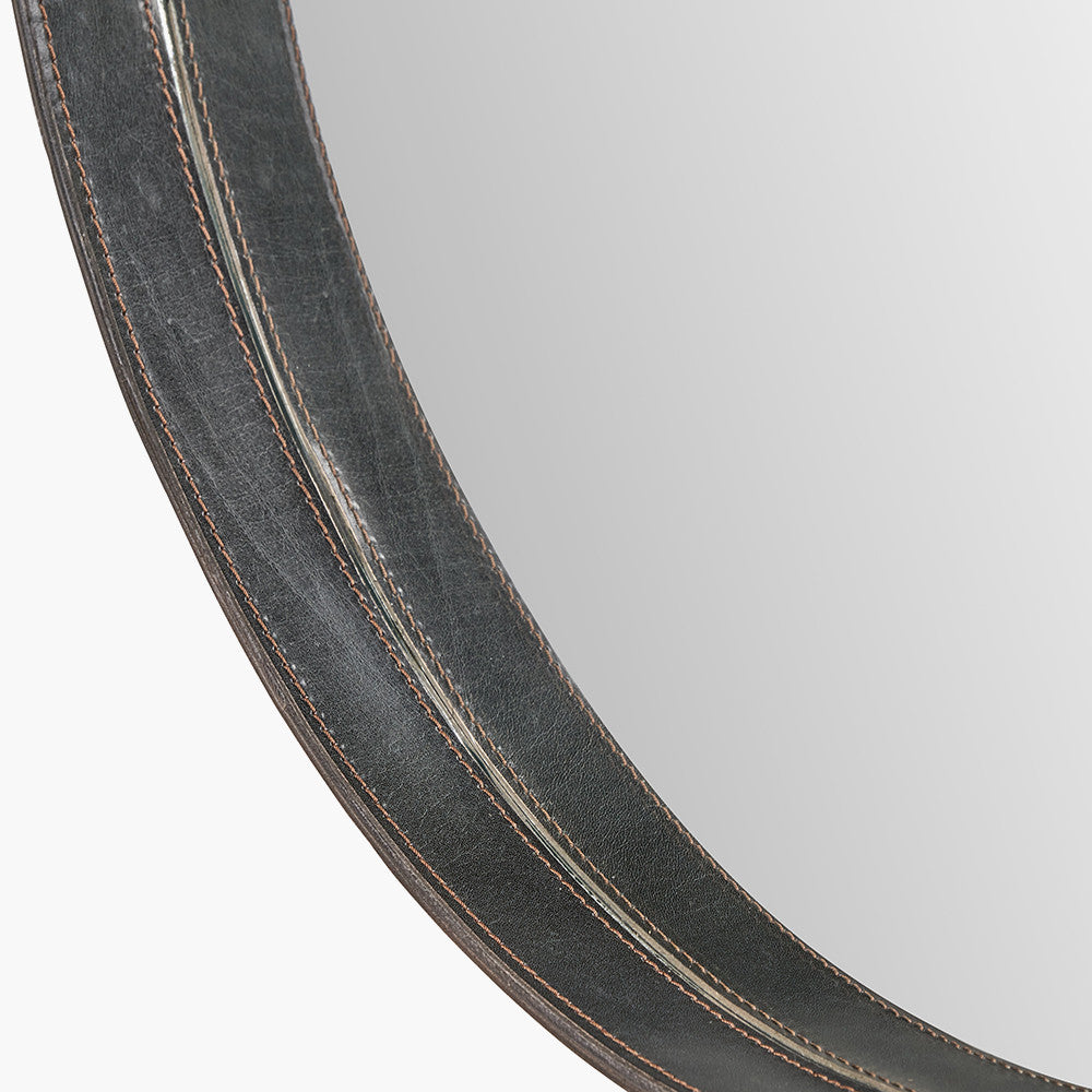 Peppercorn Leather Frame Round Wall Mirror – Sophisticated Modern Statement Piece
