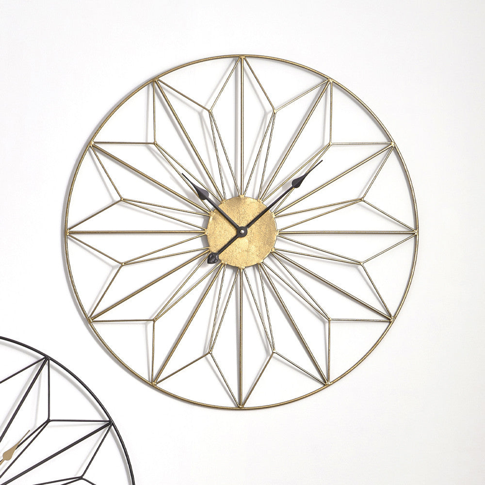 Antique Gold Metal Geometric Round Wall Clock