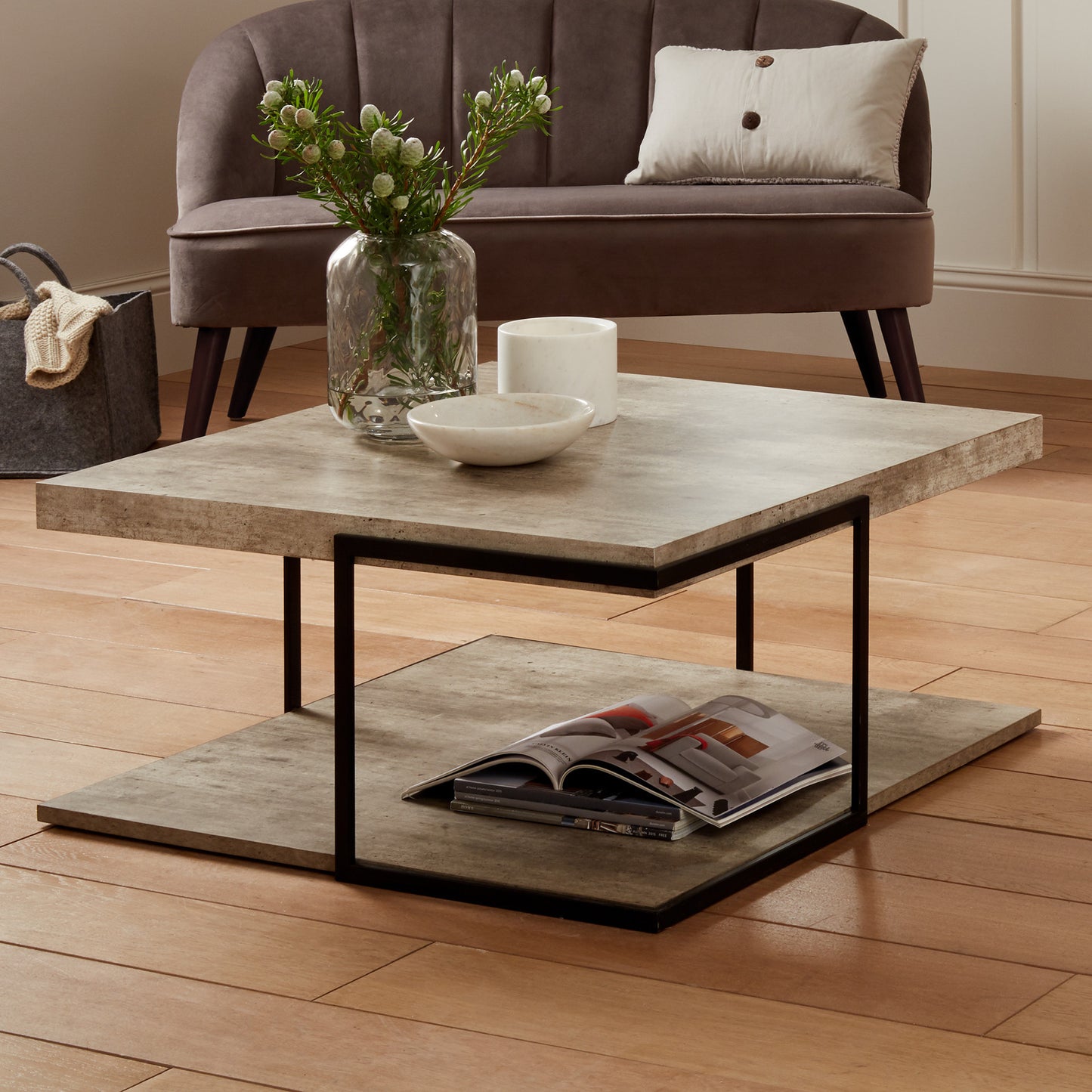 The Jersey Coffee Table offers an effortlessly cool industrial edge, combining a concrete-effect surface with a matte black metal frame. Shop online at www.nobleandnook.co.uk