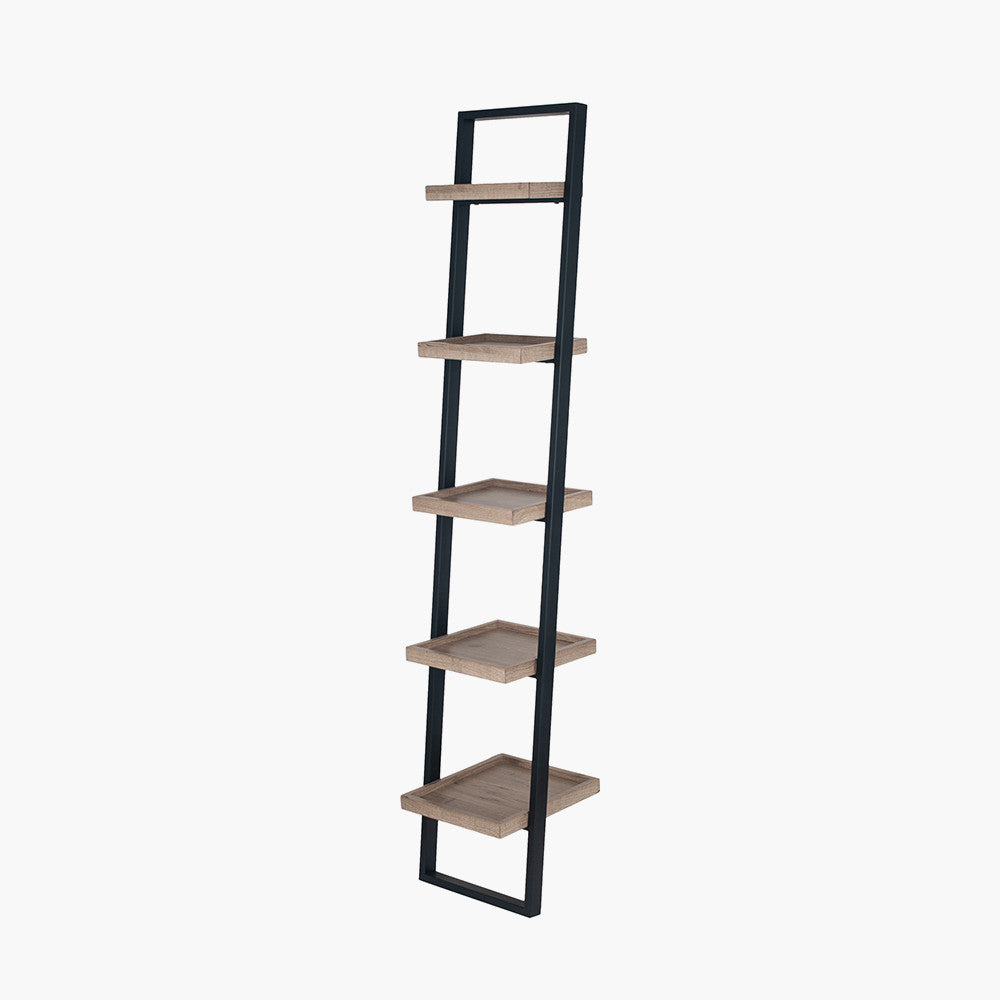 Elevate your home with the Gallery 5 Shelf Ladder Unit. Crafted with a matte black metal frame and natural wood veneer shelves. Dimensions W34xD36xH181cm. Shop online today at www.nobleandnook.co.uk