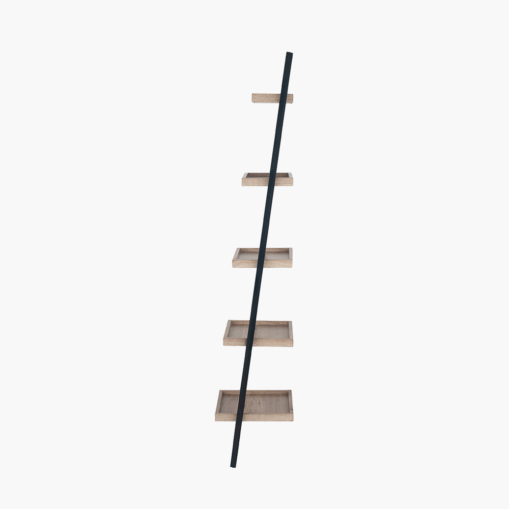 Elevate your home with the Gallery 5 Shelf Ladder Unit. Crafted with a matte black metal frame and natural wood veneer shelves. Dimensions W34xD36xH181cm. Shop online today at www.nobleandnook.co.uk