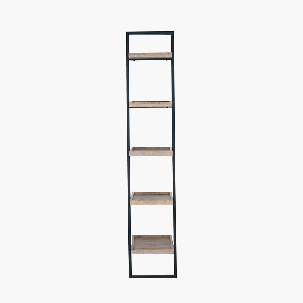 Elevate your home with the Gallery 5 Shelf Ladder Unit. Crafted with a matte black metal frame and natural wood veneer shelves. Dimensions W34xD36xH181cm. Shop online today at www.nobleandnook.co.uk