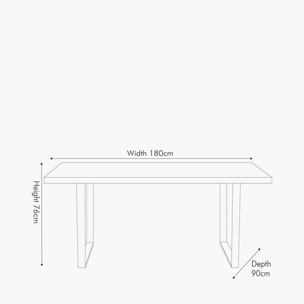 Shop the Marca Sand Wash Dining Table crafted from luxurious Acacia wood with a unique black metal leg design. Shop online now at www.nobleandnook.co.uk