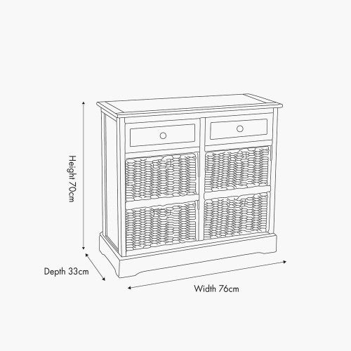 Bring both elegance and functionality to your home with this wood and woven storage unit. Featuring two wooden drawers and four handwoven banana leaf baskets.Shop online to day at www.nobleandnook.co.uk