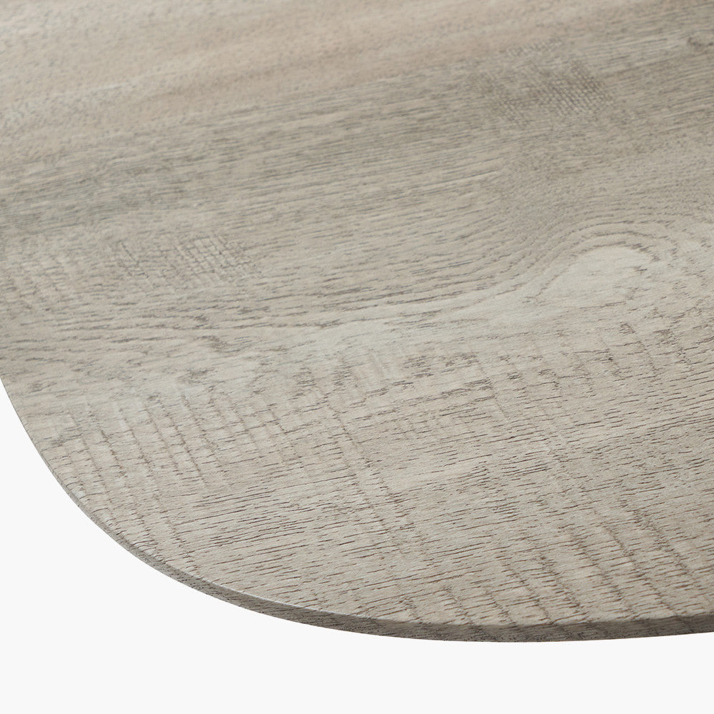 Ukiah Grey Oak Veneer and Black Metal Dining Table, featuring a grey oak veneer top with soft, rounded edges, paired with sturdy black metal legs. W180xD91xH76cm. Available at www.nobelandnook.co.uk