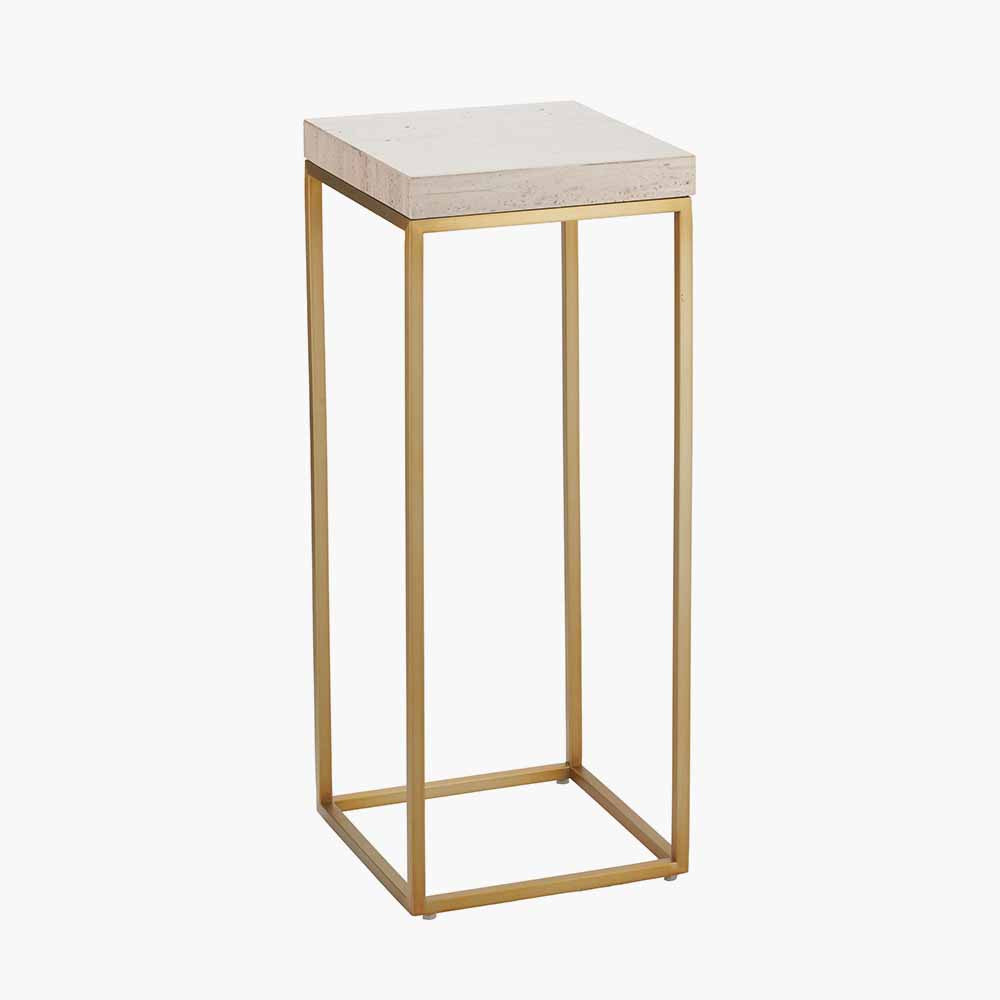 Shop the Madison tall side table, boasting warm burnished gold metal legs and a sophisticated beige granite top, this contemporary piece adds a touch of luxury to any room. Shop online now at www.nobleandnook.co.uk