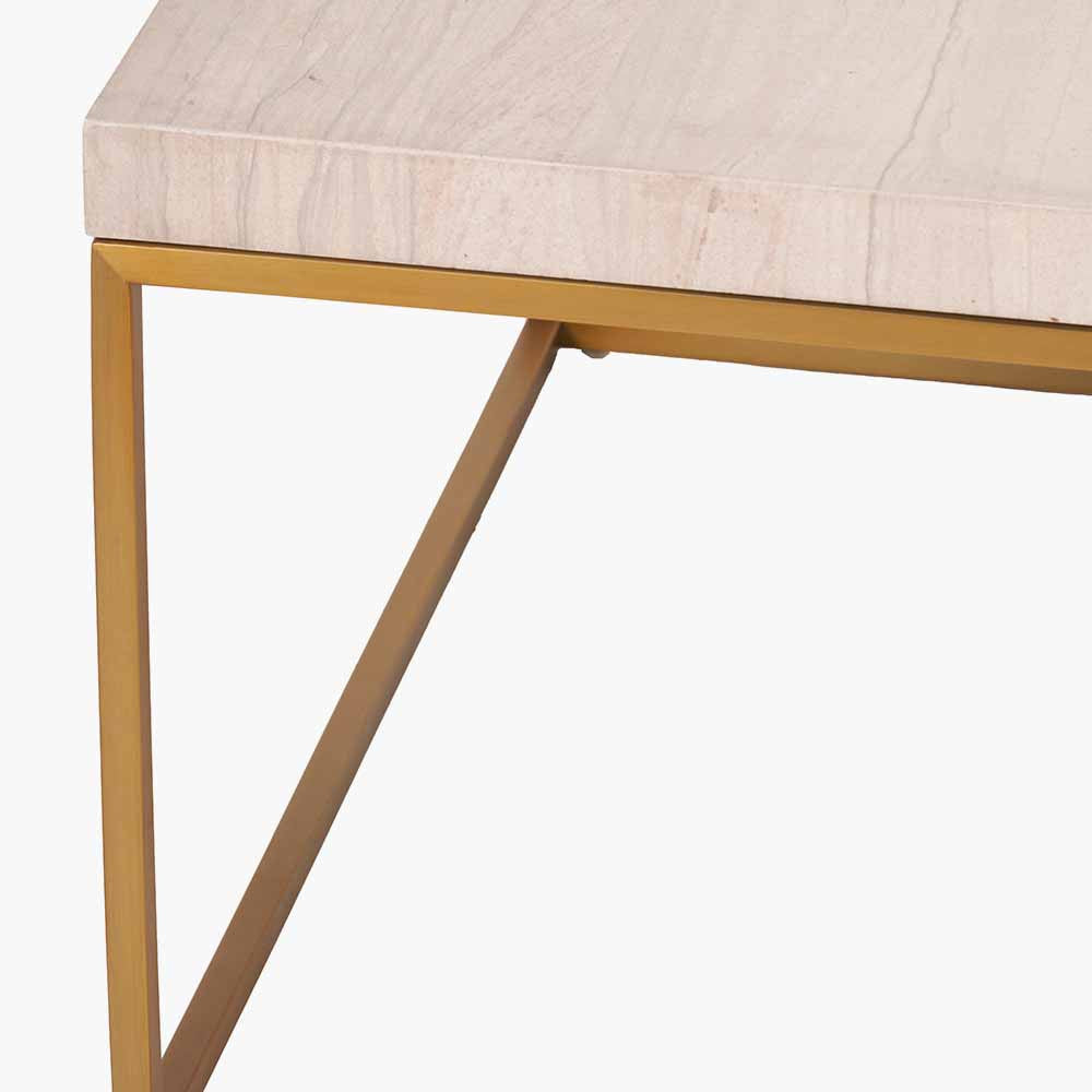 Shop the Madison Beige Granite and Burnished Gold Metal Square Coffee Table, a sophisticated and exclusive addition to your living room. Shop online now at www.nobleandnook.co.uk