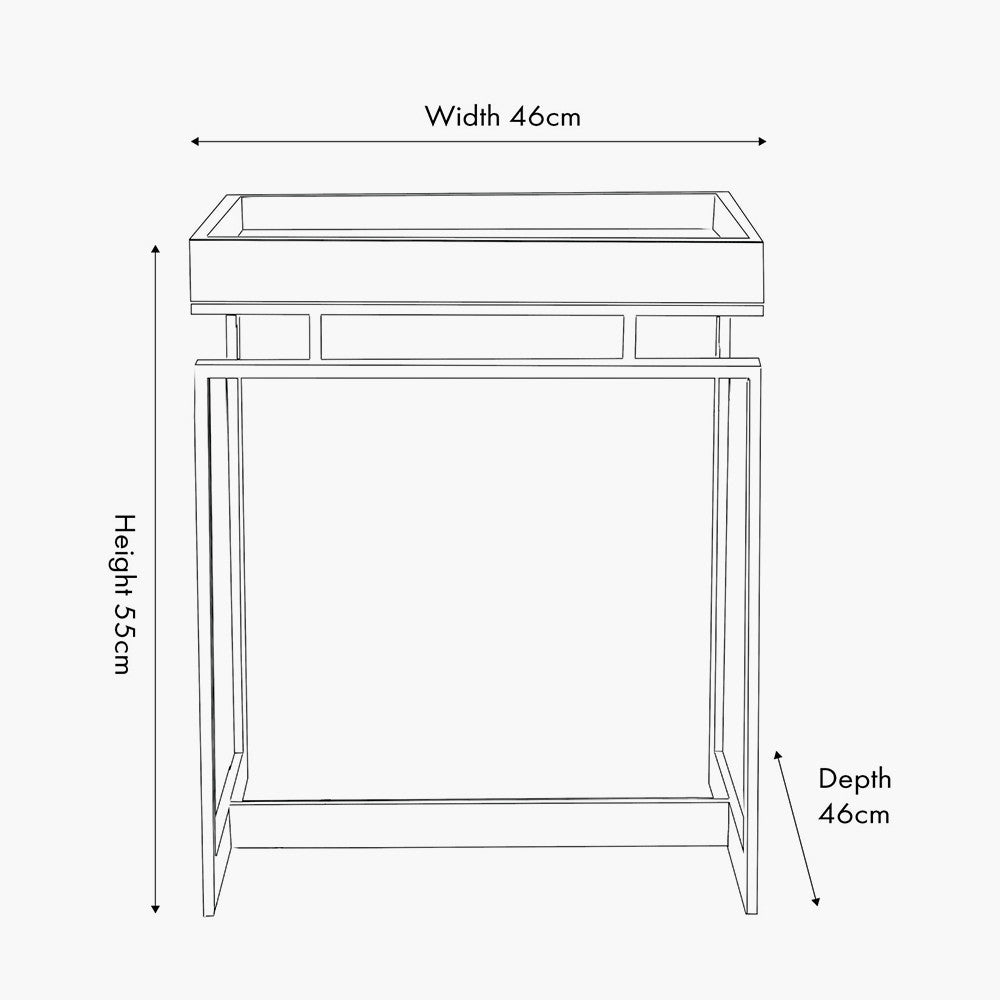 Shop the Evelyn Side Table, featuring a hand-finished antique mango wood top and a polished stainless steel frame. Dimensions W46xD46xH55cm. Shop online today at www.nobleandnook.co.uk