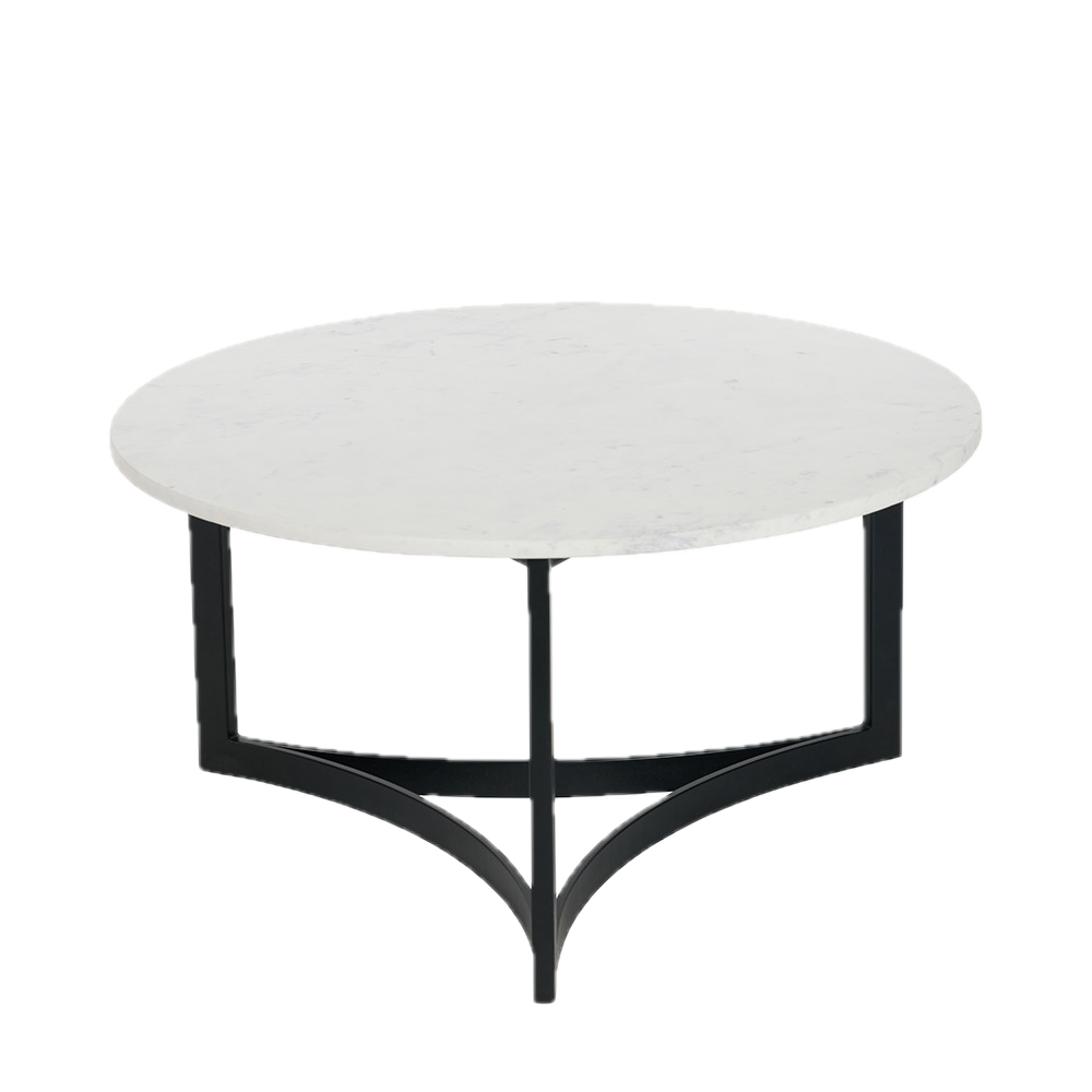 Shop the luxurious Hendrick White Marble & Black Metal Coffee Table featuring a sleek white marble top and curved black metal legs. Shop online now at www.nobleandnook.co.uk