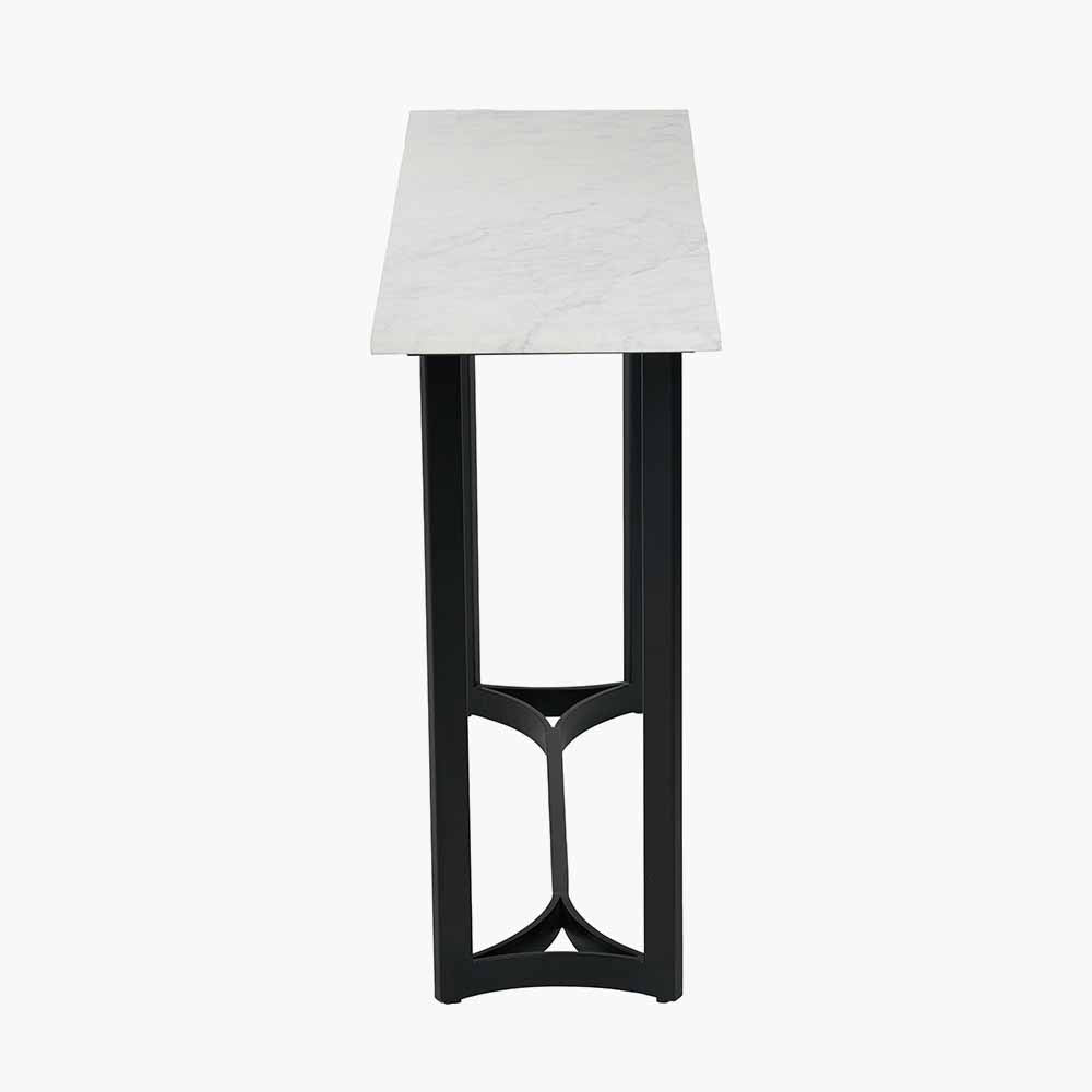 Shop this Black Metal and Genuine White Marble Top Console Table. Ideal for hallways, entrance halls, Living rooms and dining spaces. Dimensions W112xD36xH78cm. Shop online today at www.nobleandnook.co.uk