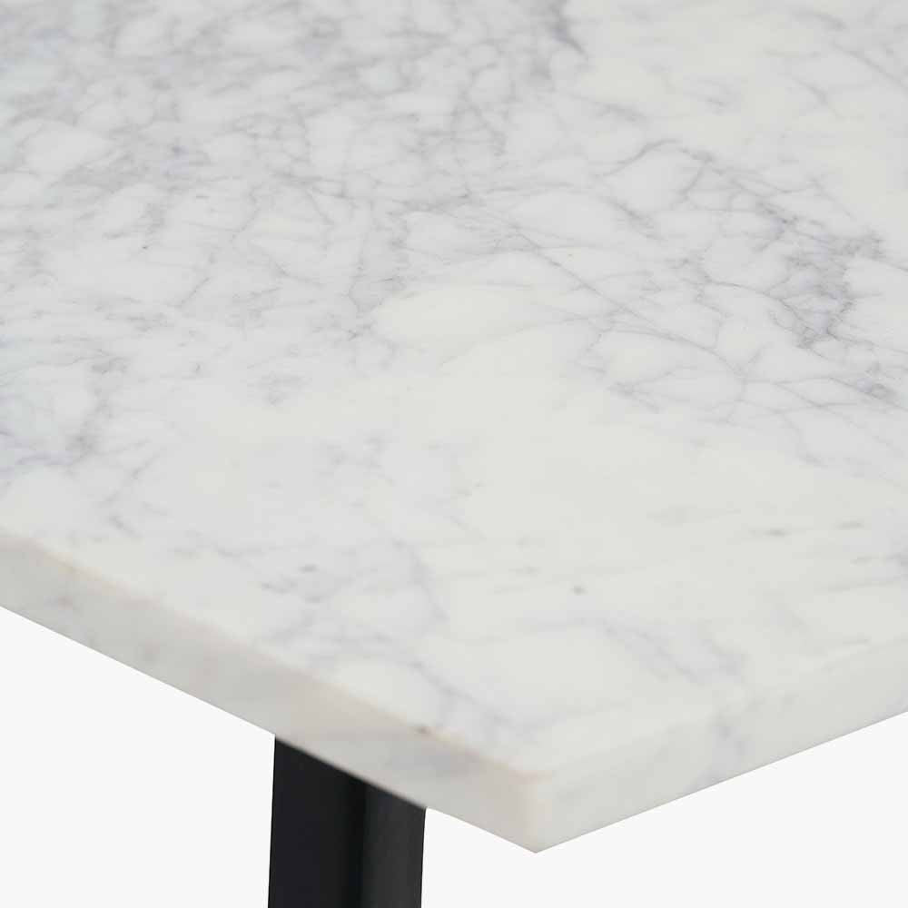 Shop this Black Metal and Genuine White Marble Top Console Table. Ideal for hallways, entrance halls, Living rooms and dining spaces. Dimensions W112xD36xH78cm. Shop online today at www.nobleandnook.co.uk
