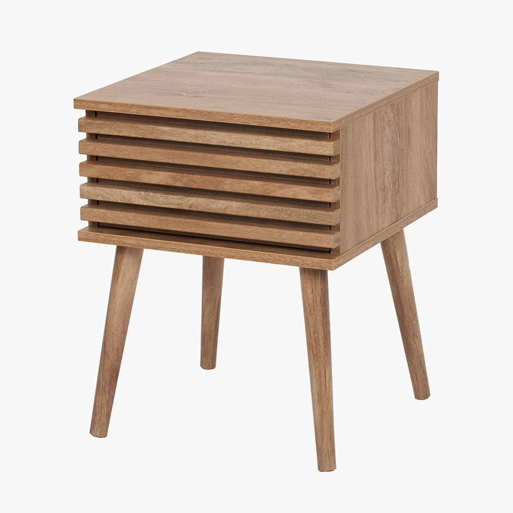 Larvik Natural Eucalyptus Wood 1 Drawer Bedside Table – Scandinavian Minimalist Nightstand