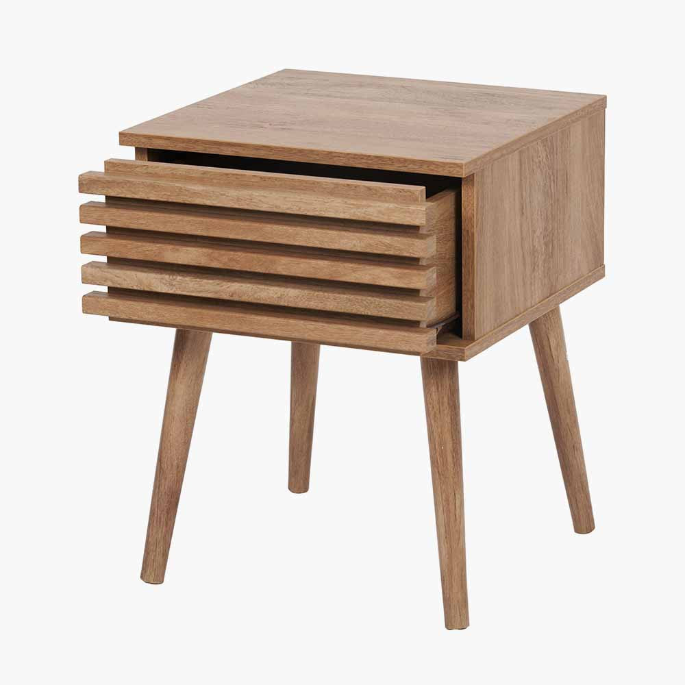 Larvik Natural Eucalyptus Wood 1 Drawer Bedside Table – Scandinavian Minimalist Nightstand
