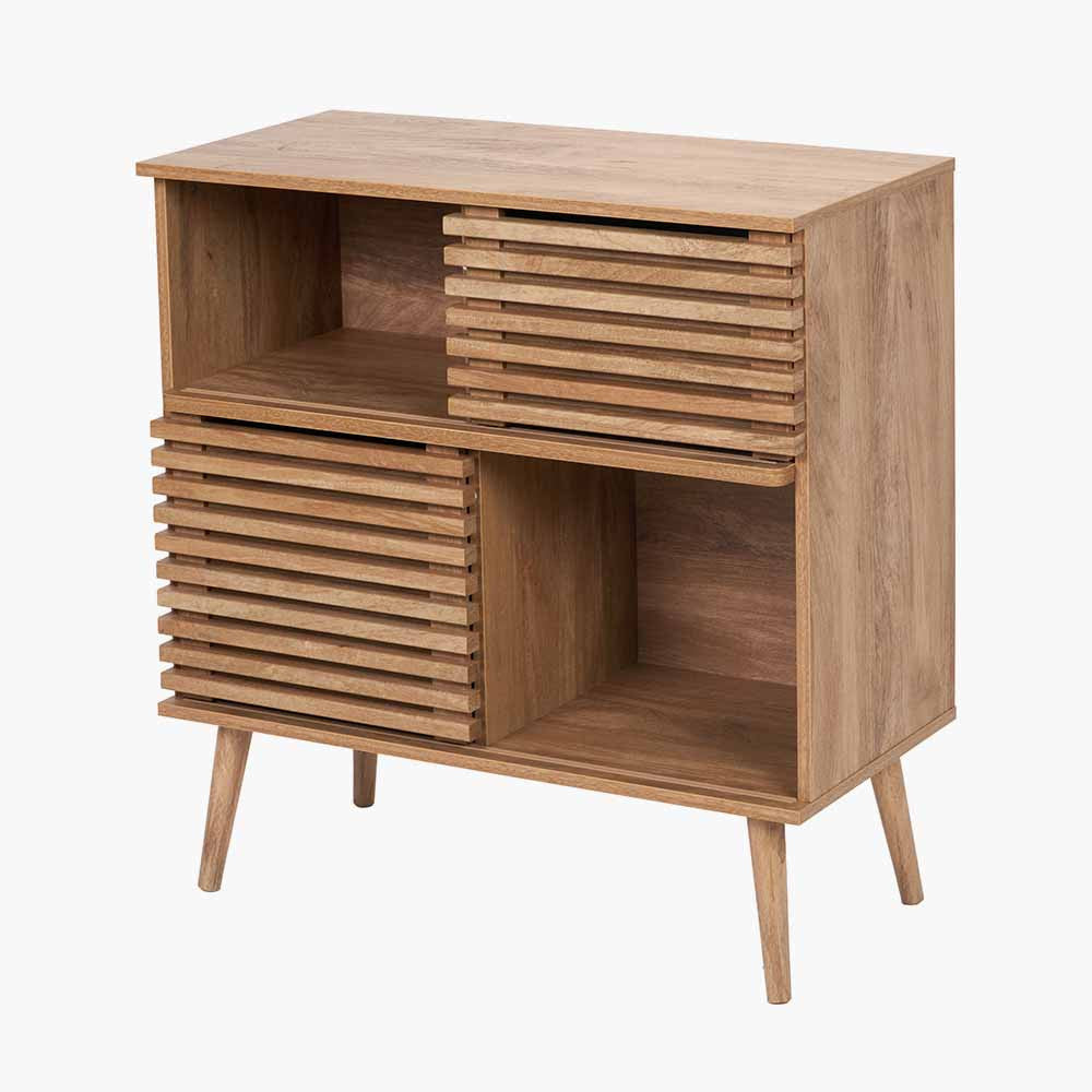 Larvik Natural Eucalyptus Wood 2 Door 2 Shelf Unit – Scandinavian Style Storage