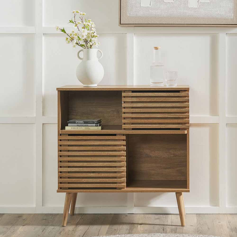 Larvik Natural Eucalyptus Wood 2 Door 2 Shelf Unit – Scandinavian Style Storage