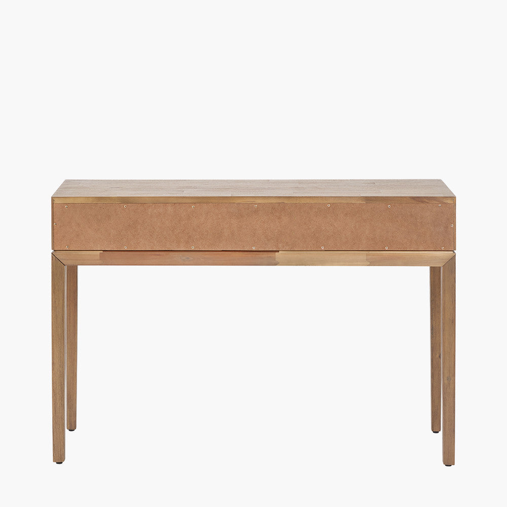 Crafted from solid acacia wood with a striking natural top and black frame, offering a bold, contemporary contrast. Scandinavian-Inspired Design. W120xD40xH80cm. www.nobleandnook.co.uk