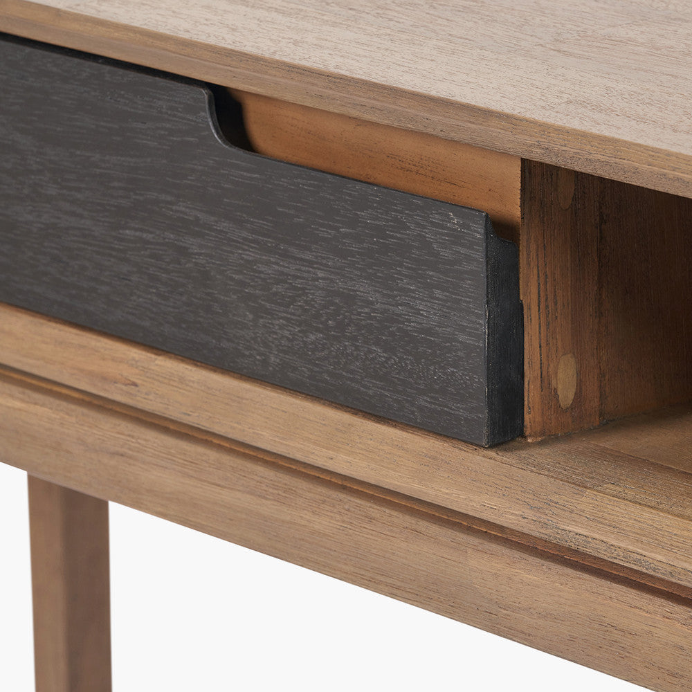 Crafted from solid acacia wood with a striking natural top and black frame, offering a bold, contemporary contrast. Scandinavian-Inspired Design. W120xD40xH80cm. www.nobleandnook.co.uk