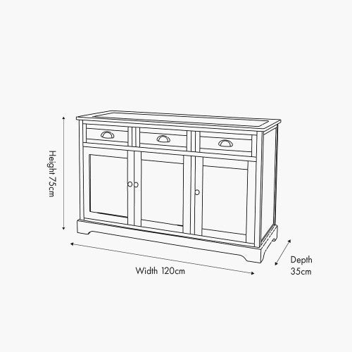 Croft Linen Pine Wood 3 Door 3 Drawer Unit – Classic Sideboard Storage for Elegant Homes