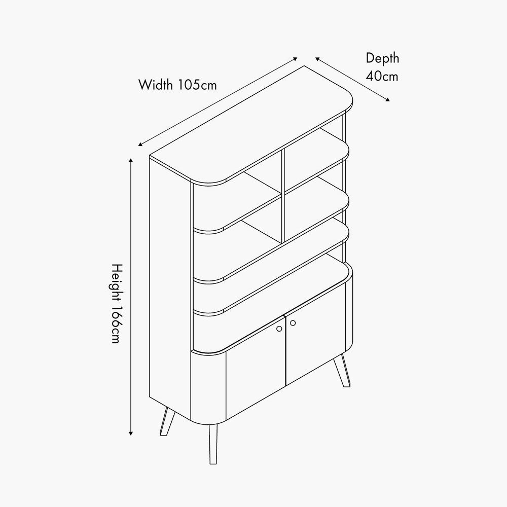 Elias Dark Ash Wood Retro 2 Door, 6 Niche Shelf Unit