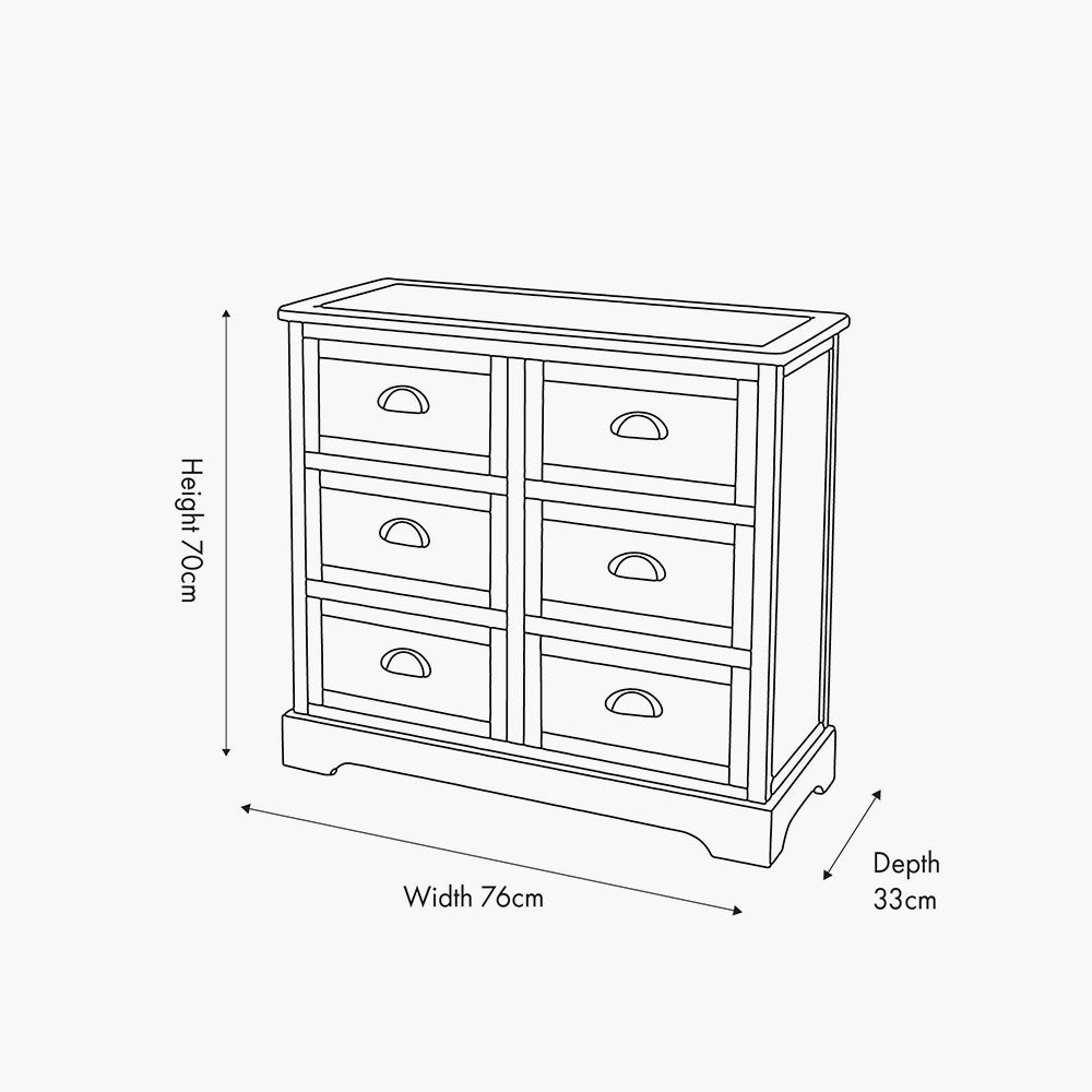 Croft Olive Pine Wood 6 Drawer Unit