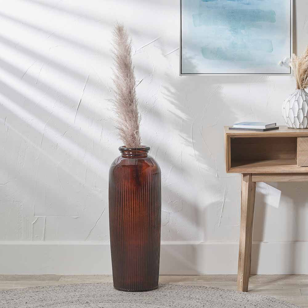 Pecan Brown Recycled Glass Ribbed Tall Vase – Sustainable Statement Vase