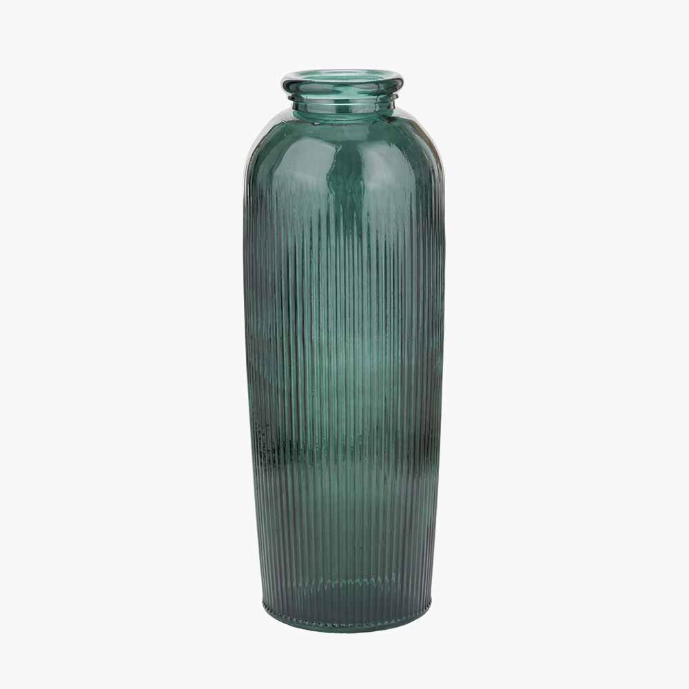 Sea Green Recycled Glass Ribbed Vase Tall – Sustainable Decorative Statement Vase